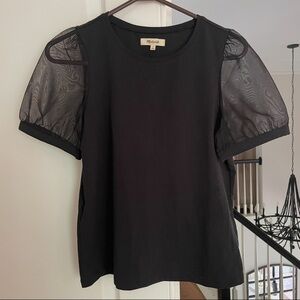 Madewell Black Top with Sheer Sleeves